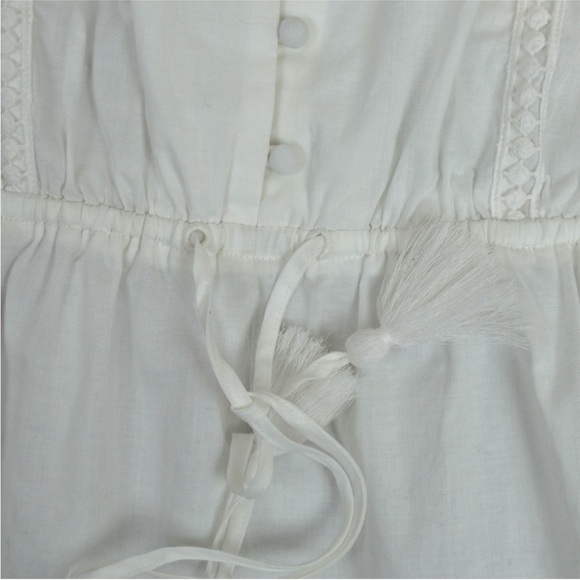 J Crew White Peplum Hem Drawstring Waist V Neck Flutter Sleeve Blouse, Medium - Picture 4 of 6